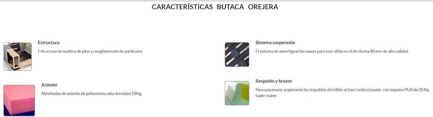 Genérico Butaca sillón orejero tapizado Tela Antimanchas - Patas Madera Maciza Color Cerezo (Burdeos)