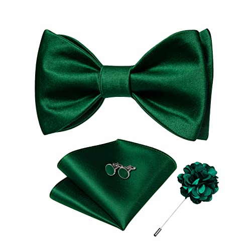 Image of DiBanGu Solid Color Bow Ties for Men Formal Satin Self Tied Bowtie with Lapel Pin Pocket Square Cufflinks for Wedding Party