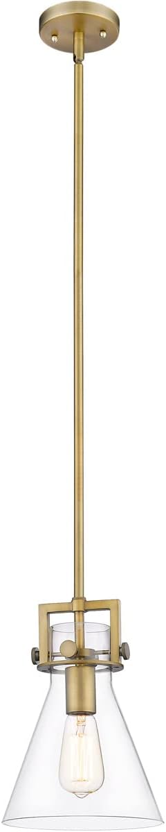 Innovations Lighting 411-1S-BB-8CL Newton Cone - 1 Light Mini Pendant in Restoration Style-11.38 Inches Tall and 8 Inches Wide, Choose Lamping Option: Incandescent, Shade Options: Clear Glass