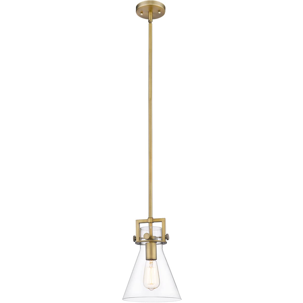 Innovations Lighting 411-1S-BB-8CL Newton Cone - 1 Light Mini Pendant in Restoration Style-11.38 Inches Tall and 8 Inches Wide, Choose Lamping Option: Incandescent, Shade Options: Clear Glass