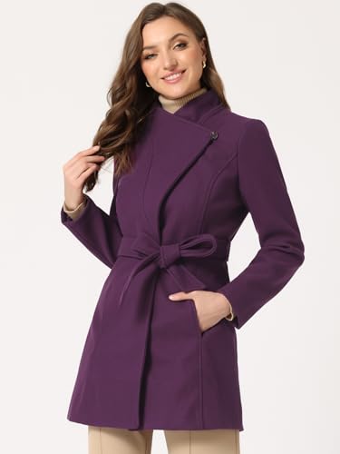 Image of Allegra K Women's Winter Elegant Stand Collar Overcoat Long Belted Pea Coat