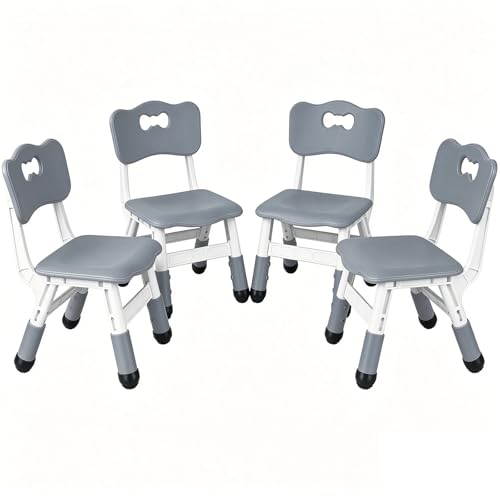Image of FUNLIO Adjustable Kids Chair (4pcs), 3 Level Height Adjustable Toddler Chairs for Ages 3-8, Sturdy Child Chair with Maximum Bearing 220lbs, for Classrooms /Daycares /Homes, CPC & CE Approved - Grey