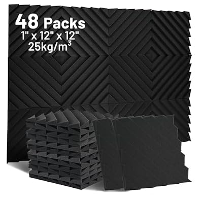 Focusound 48 Pack Sound Proof Foam Panels, 1" x 12" x 12" Acoustic Foam Panels for Wall High Density Soundproofing Wedge Panels for Studio Office Game Room