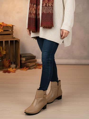 Image of TRASE Stylish Boots for Woman | Synthetic Leather Trendy Winter Shoes with Buckle Strap & Zipper | Comfortable & Lightweight Ladies Footwear