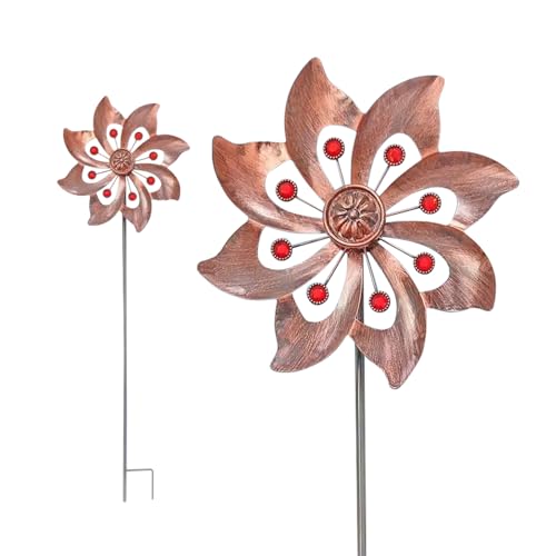 Moulin à vent en métal pour la cour, éolienne cinétique pour l'extérieur, rotation facile, sculptures de vent en métal pour terrasse, pelouse, jardin (laiton)
