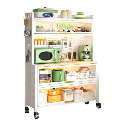 Mobile Microonde Cucina Salvaspazio Mobiletto da Cucina, Supporto per Microonde con Porta e Pannello Forato, Organizer per Postazione bar, Scaffale da Cucina ( Size : 80x42x166cm/31.5x16.5x65in
