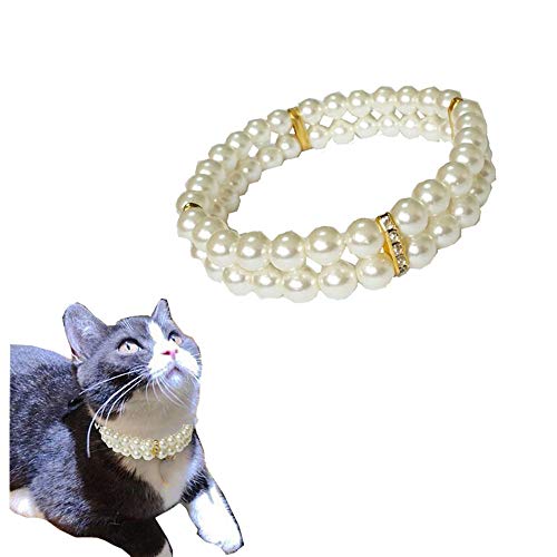 JpGdn ペット ネックレス 犬 猫 首輪 アクセサリー 人工パール伸縮性 小型犬 誕生日 祝日 お祝いパーティー 着飾り ファッション かわいい ホワイトおしゃれ S M Lサイズ選択可 (M)