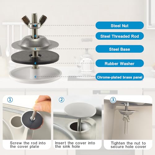 XNTONG - Wasserhahn Lochabdeckung, 5 cm Wasserhahn Loch Abdeckung, Verchromte Messing Spülbecken Abdeckung, Geeignet für Spülbeckenlochstopfen für Zuhause Küche und Bad, Lochabdeckung Spüle (Weiß)