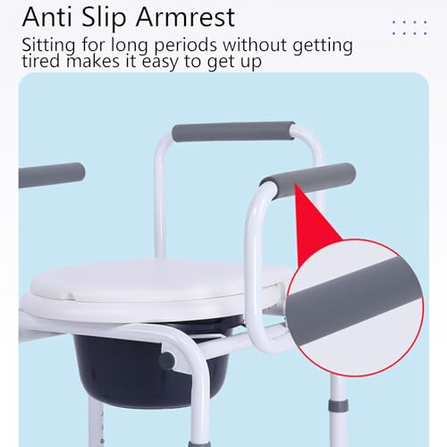 Chaise percée toilette réglable antidérapante avec dossier et seau blanc