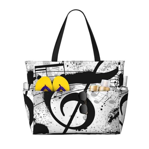 Sac de plage note de musique : le grand sac à bandoulière anti-sable pour femme