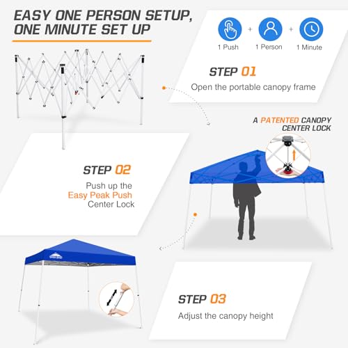 EAGLE PEAK 10x10 Slant Leg Pop-up Canopy Tent Easy One Person Setup Instant Outdoor Beach Canopy Folding Portable Sports Shelter 10x10 Base 8x8 Top (Blue) - Thumbnail 4
