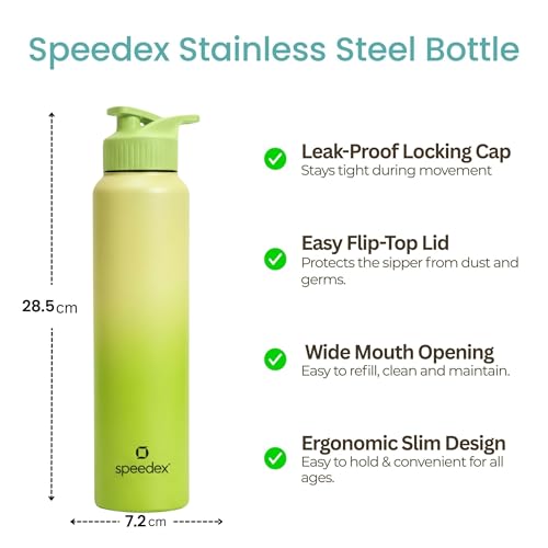 Image of Speedex Stainless Steel Metal Water Bottle 1 Ltr 1000 ml, BIS Approved, Leak Proof Sipper Cap Bottle for Office, School, Gym, Travel, Daily Use for Men, Women, Kids, Adults, Lime Green, Set of 3