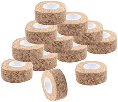 Self Adherent Wrap Tape Medical Cohesive Bandages Flexible Stretch Athletic Strong Elastic First Aid Tape for Sports Sprain Swelling and Soreness on Wrist and Ankle 12 Pack 1Inch X 5Yards(Beige)