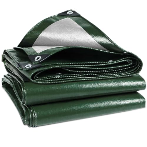 Wohohoho 120GSM Tarpaulin Waterproof Heavy Duty 3m x 5m Large Green Rainproof Tarp UV/Tear Resistant PE Tarpaulin Sheet Tent with Reinforced Eyelets Cover for Car Pool Caravan Garden Furniture