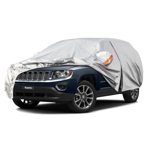 Kayme 6 Layers SUV Car Cover Custom Fit for Jeep Compass(2006-2025) Waterproof All Weather for Automobiles, Outdoor Full Cover Rain Sun UV Protection.Silver