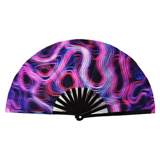 WAITLOVER Abanico plegable fluorescente UV de 33 cm, tela reflectante, para manualidades, fiesta, fotografía, fibra decorativa F2N7, baile suave