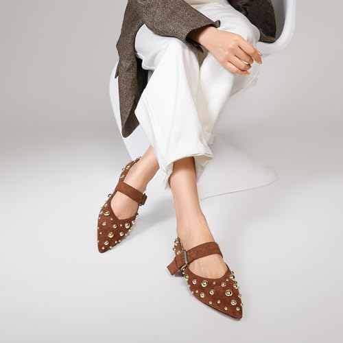 Women's Studded Flats Pointed Toe Mary Jane Flat Shoes2