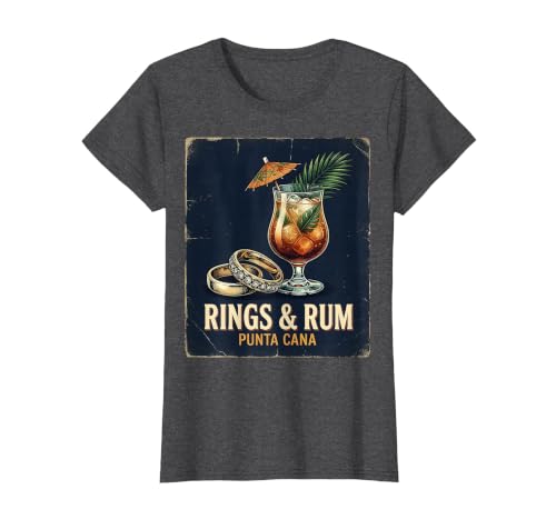 Rings & Rum, Punta Cana Vintage Travel Design T-Shirt, Women, Dark Heather Grey, XX-Large