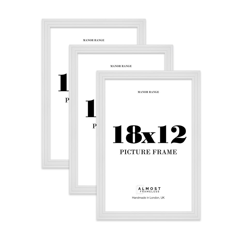 18x12 Picture Frame, Display 18x12 Pictures (30.5 x 45.7cm) - Ice White Luxurious 42mm Edge Ideal for Home Gallery Display - 3 Pack