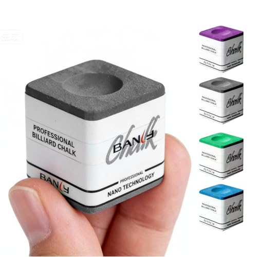 Banly Pool Cue Chalk, Nano Technology Billiard Chalk for Professional Tournament Standard, Low Dust, Super Dense, Suitable for Snooker/Pool/8-Ball, 1pc Grey