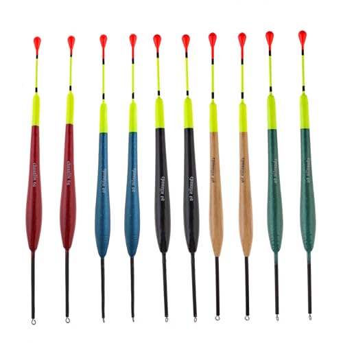 OriGlam 10 flotadores y bobinas de pesca, 5 colores, flotadores de pesca, flotadores de pesca, flotadores de madera, accesorios para bagre, trucha, lubina