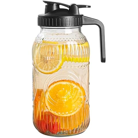 Amzcku Vintage Half Gallon Mason Jar Pitcher Large 64 oz Wide Mouth with Lid - 2 Quart Airtight Glass Jug for Water, Juice, Milk, Tea, Iced Coffee and Drinks Cover