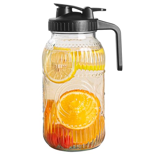 Amzcku Vintage Half Gallon Mason Jar Pitcher Large 64 oz Wide Mouth with Lid - 2 Quart Airtight Glass Jug for Water, Juice, Milk, Tea, Iced Coffee and Drinks