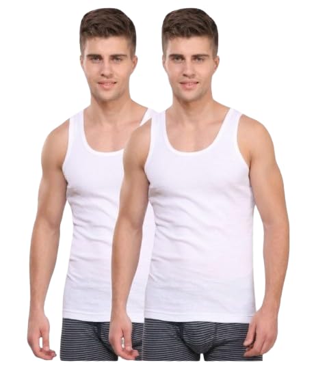 koisa Men's Soft Combed Cotton Sleeveless Vest, White, Scoop Neck, Daily Comfort Undershirt, Pack of 2-picture-3