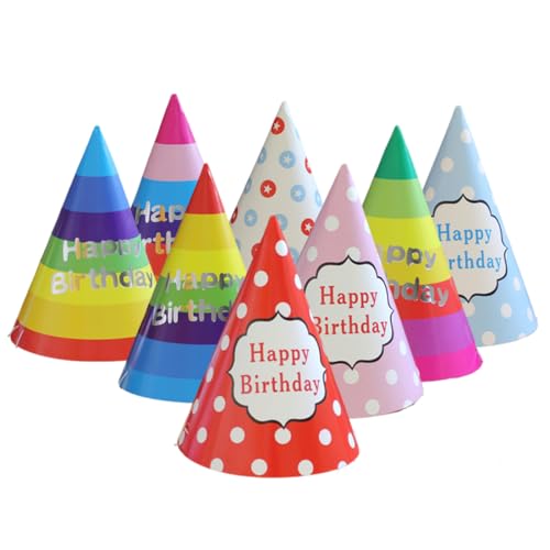 SGERUFZ 8 Piezas Sombreros Happy Birthday Decoración Fiesta de Cumpleaños (20 cm) (Dots Mix)