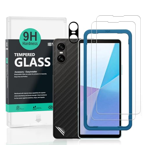 Ibywind 2 Piezas Protector Pantalla para Sony Xperia 10 Vi 5G 6,1'+1 Pieza Protector Cámara+1 Pieza Protector Trasera Fibra Carbono,Dureza 9H Cristal Templado,Fácil de Instalar