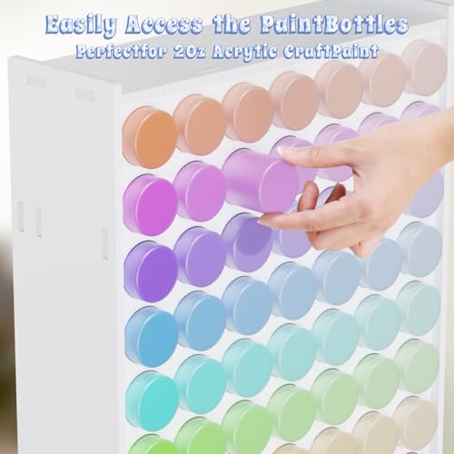 Image of 63 Holes Acrylic Paint Storage Organizer for 2 oz Craft Paints, Craft Paint Storage Tower, Stackable Bottle Rack Stand Desk Organizer for Apple Barrel, Folkart (63 Holes)