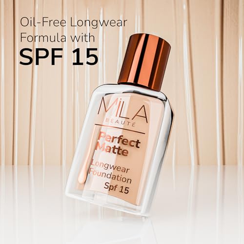 Image of Mila Beaute Perfect Matte Long Wear Foundation | High Coverage, Light Weight & Water Resistant I Oil Free Formula With SPF 15 & Vitamin E | Smooth Matte Finish | Keeps Skin Hydrated | Shade - (1 Natural, 30ml)