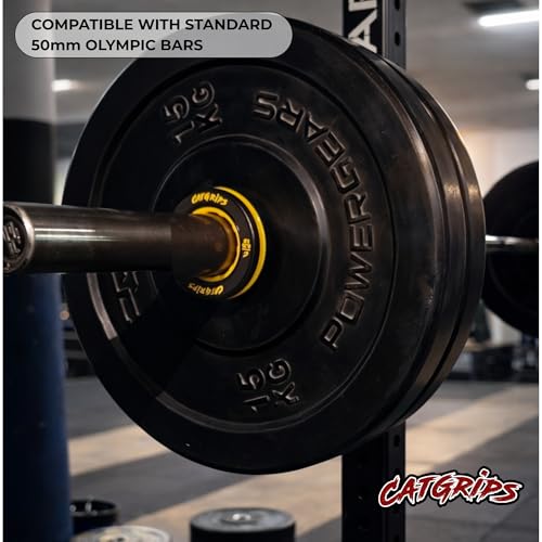 CatGrips Halterschijven, klemmen, 50 mm, snelsluiting, sluitingen voor lange halter, barbell collars antislip, gewichtsknijpers voor crossfit, krachttraining, gewichtheffen, fitness (geel) - Afbeelding 6