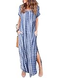 HUSKARY Womens Casual Pocket Beach Long Dress Short Sleeve Split Loose Maxi Dress, Tie-Dye, X-Large