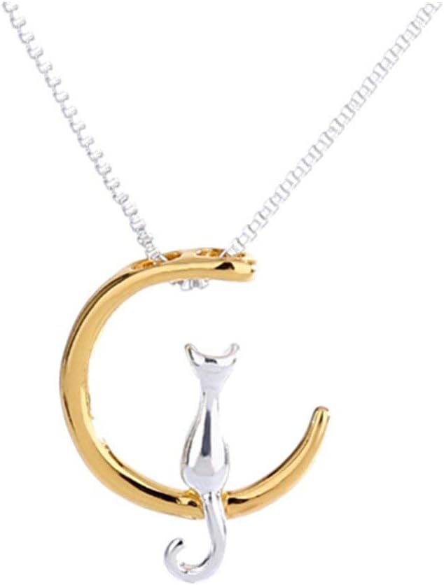 PULABO Simple and Sophisticated DesignCute Cat Sitting on Crescent Moon Pendant Necklace Cute Fashion Jewelry for Women Girls,2 Adorable Quality and Practical : Clothing, Shoes & Jewelry