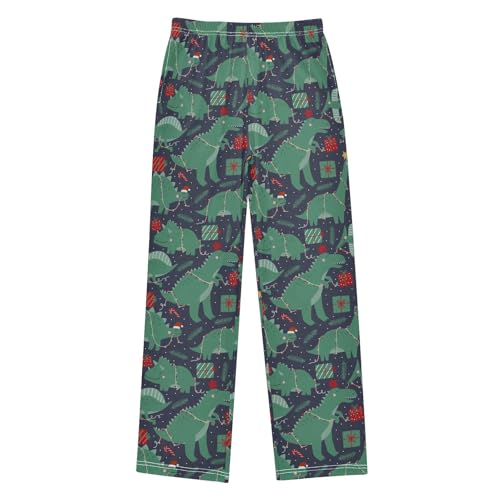 ZZXXB Merry Christmas Dinosaur Gift Boys Long Pants Soft Trousers Elastic Waist Kids Lounge Bottoms with Pockets S-XL