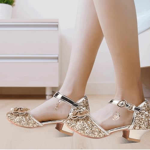 Princess Shoes Glitter-Girl Dress Shoes for Toddler Little Kid Round Toe with Bow,1.2" Low Heel for Wedding Christmas Party Father-Daughter Dance3