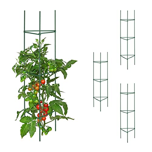 Relaxdays Rankhilfe, 4er Set, HxBxT: 120 x 32 x 32 cm, Blumen & Nutzpflanzen, Metall & Kunststoff, Pflanzenstütze, grün