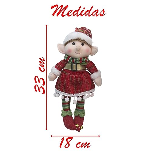 Boneco Pendente Natal Duende Mamãe Noel Vermelho 33cm