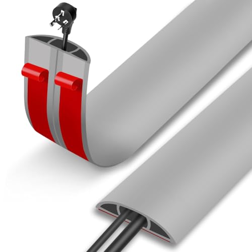 Adiwo Protezioni per Cavi a Pavimento, 2M Canalina Passacavi a Pavimento con 3 Canali del Cavo, Passacavo in Gomma Calpestabile, per Tutti i Cavi di Alimentazione a Casa, Ufficio, Scuola（Grigio）