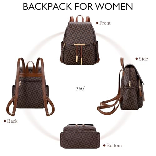 Image of KKXIU Backpack Purse for Women - Stylish Travel Daypack for Ladies, Leather Women Purses with Multiple Pockets for Work, College, Gift Ideas (Brown Checkered)