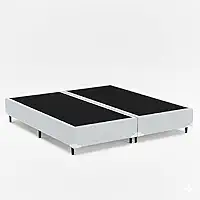 Cama Box Queen Bipartido 79, Pés de Madeira (Corino, Branco)