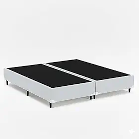 Cama Box Queen Bipartido 79, Pés de Madeira (Corino, Branco)
