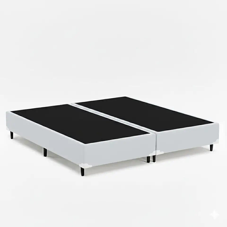 Cama Box Queen Bipartido 79, Pés de Madeira (Corino, Branco)