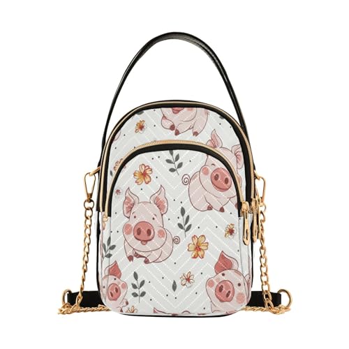 Quilted Crossbody Bags for Women,Cute Pink Pig Yellow Flowers Women's Crossbody Handbags Small Travel Purses Phone Bag