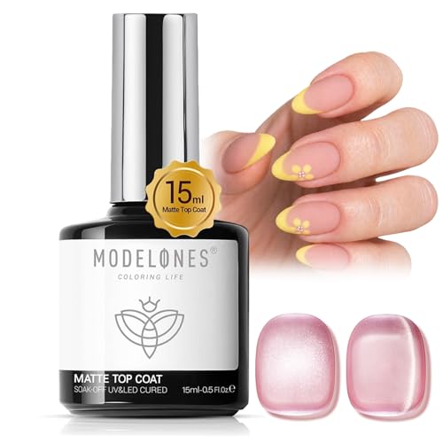 Image of modelones Matte Gel Top Coat Chrome Proof, 15ML No Wipe Matte Top Coat Chrome Isolation Powder-Resist Velvet Finish Easter Gel Polish for Nail Art Painting Long Lasting Manicure DIY Gift for Women