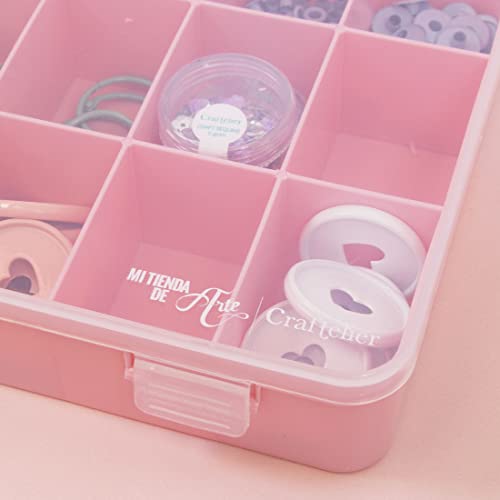 Image of Craftelier - Organizer Box with 17 Compartments for Cardmaking, Scrapbooking and Craft Materials | Dimensions 26.5 x 17.8 x 4.2 cm (10.4 inch x 7 inch x 1.65 inch) -Transparent and Pink Color