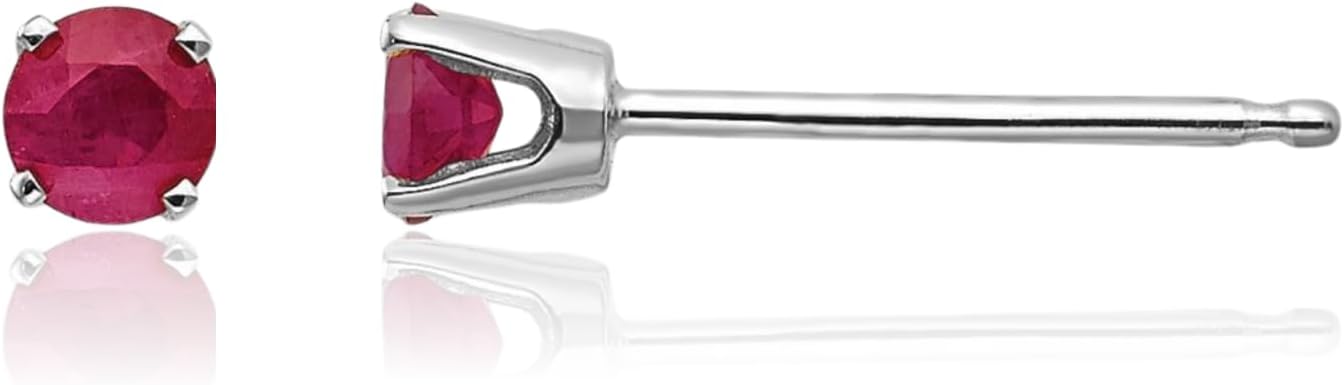 IceCarats 14K Solid White Gold 0.34 carat Red Ruby Small Stud Earrings 3mm Round Cut, Natural, Prong Set, Butterfly Back For Her