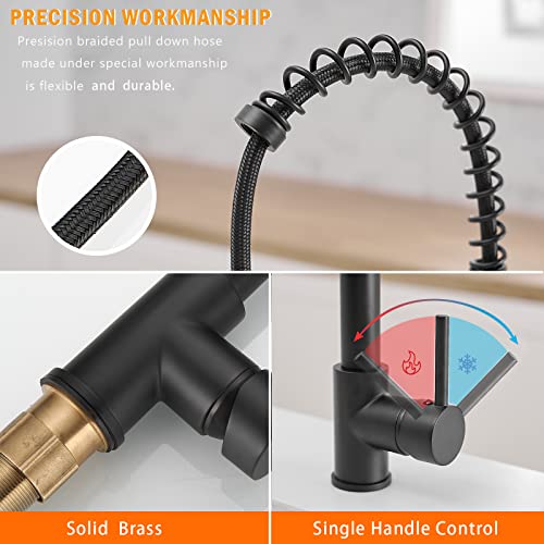 Besy 20 Inch Black Kitchen Faucet With Pull Down Sprayer, Dual Morden Commercial Rv Single Handle Single Hole Double Spout Led Spring Kitchen Sink Faucet With Pot Filler, Matte Black, Brass #TOP3