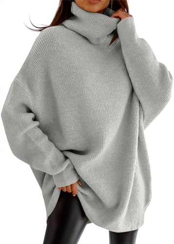 Image of Womens Turtleneck Oversized Sweater Batwing Chunky Pullover Sweater Casual Fall Loose Knit Jumper Top